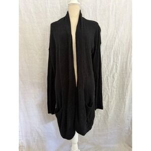 Aqua Longline Cardigan Women Black Confetti Knit Open Cashmere Large